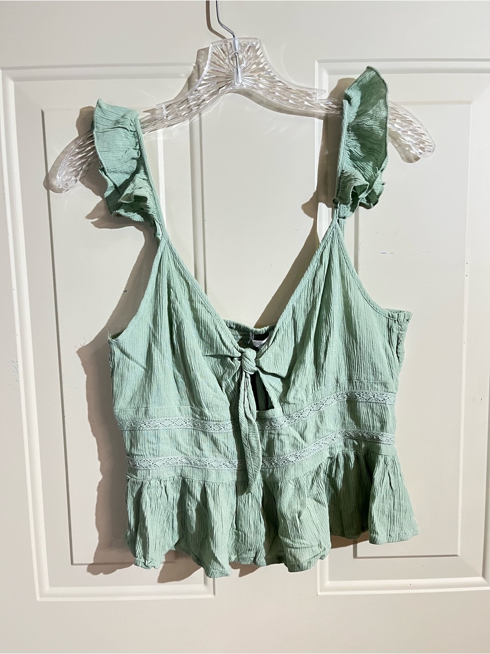 Patrons of Peace Sage Green Ruffle Tie-Front Tank